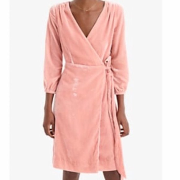 J.Crew Peach Velvet Wrap Dress - Picture 5 of 6